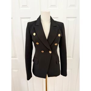 Kristina Mak Womens Black Gold Button Double Breasted Military Style Blazer XS